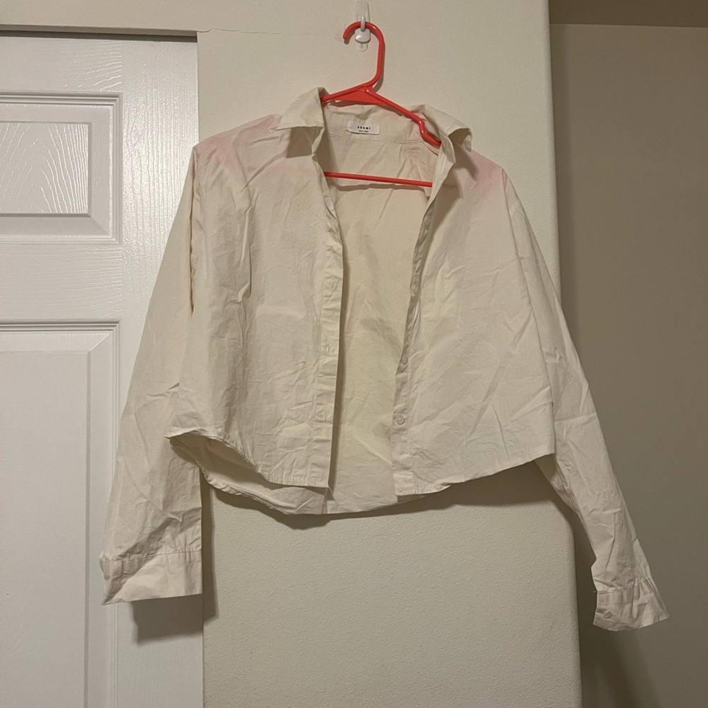Cream Cropped Button-Up Shirt